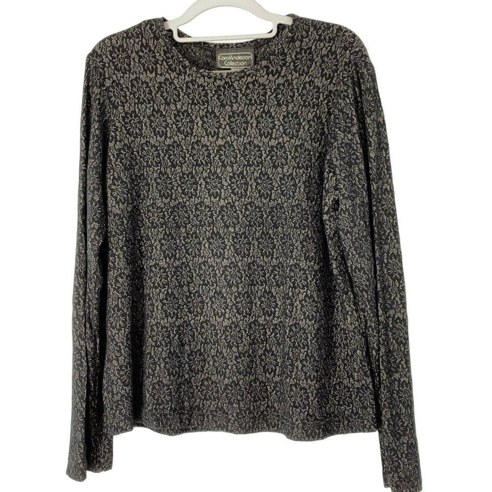 Womens Carol Anderson Tshirt Top Lace Pattern Black M/L Long Sleeve 5101 GUC
